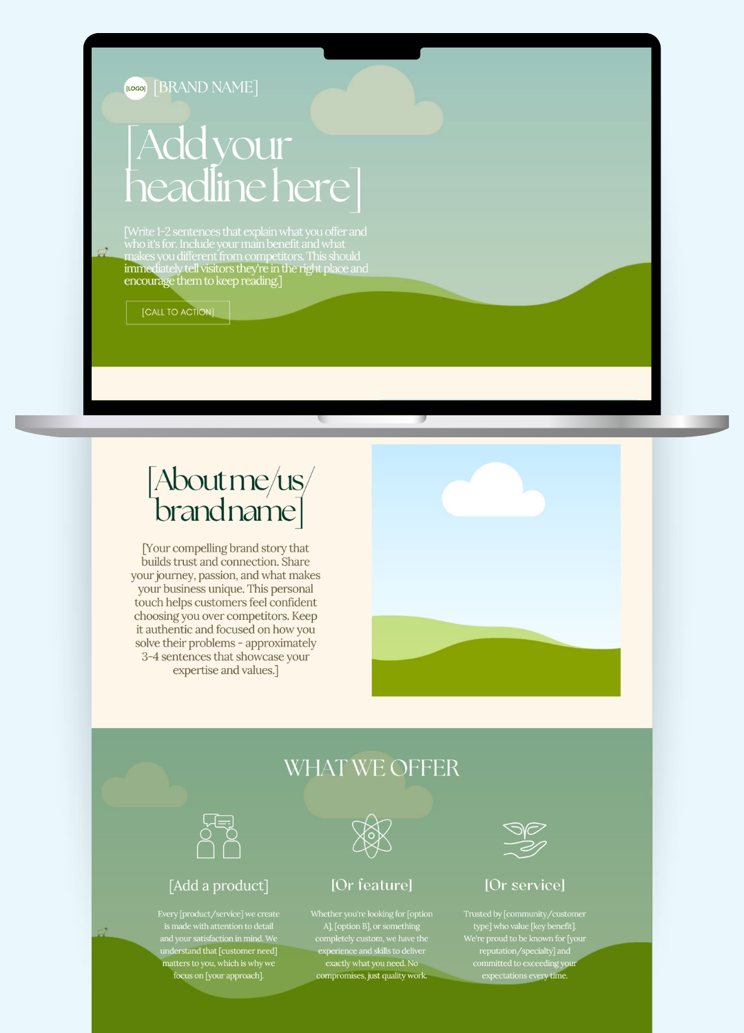 Sage & Cream Aesthetic Website & Social Media Templates Bundle